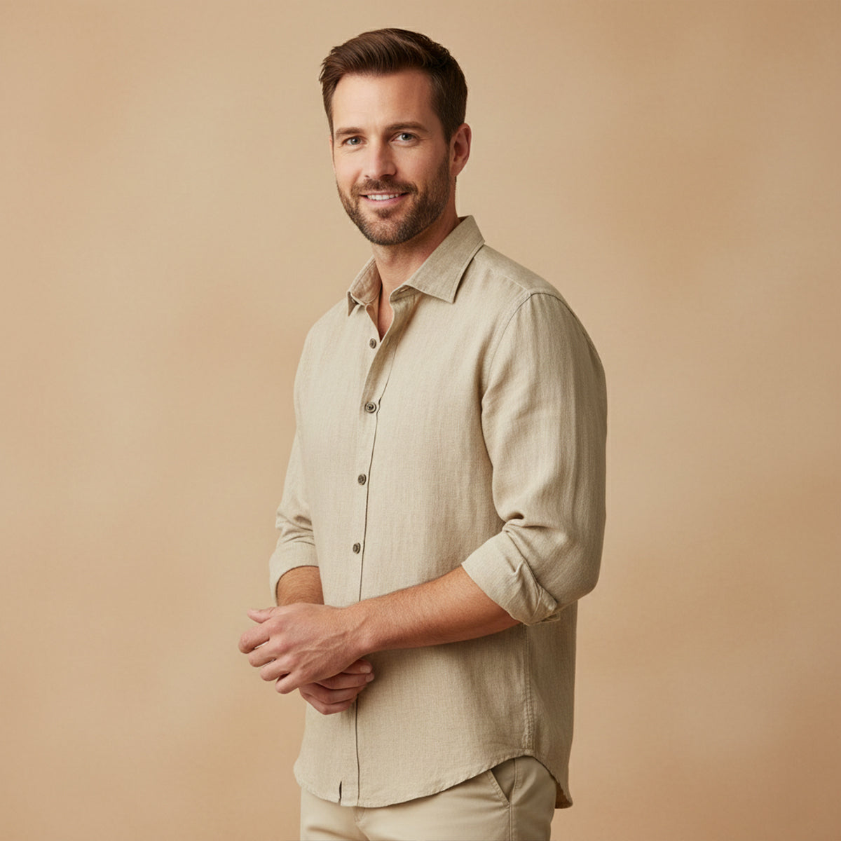 Men's Linen-Look Regular Fit Long Sleeve Shirt