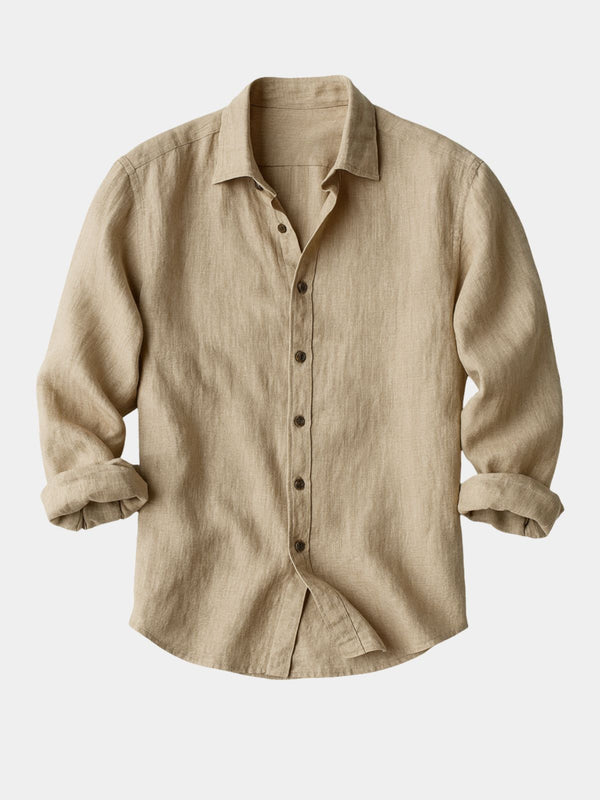 Men's Linen-Look Regular Fit Long Sleeve Shirt