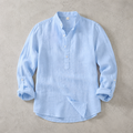 Men's Linen-Look Mandarin Collar Long Sleeve Shirt