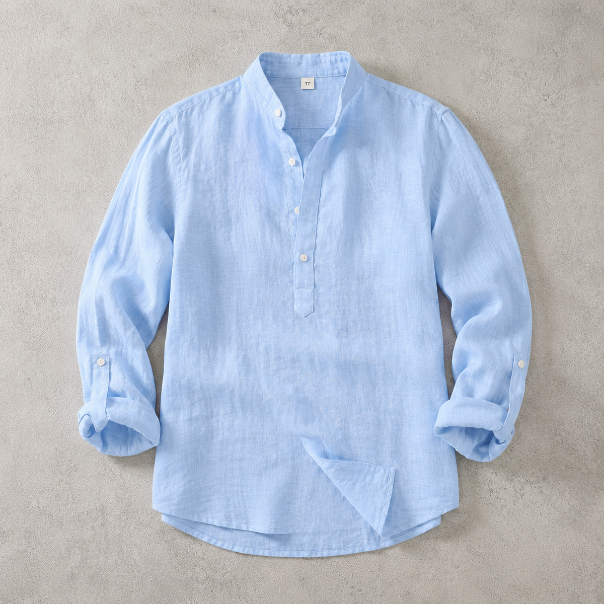 Men's Linen-Look Mandarin Collar Long Sleeve Shirt