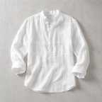 Men's Linen-Look Mandarin Collar Long Sleeve Shirt