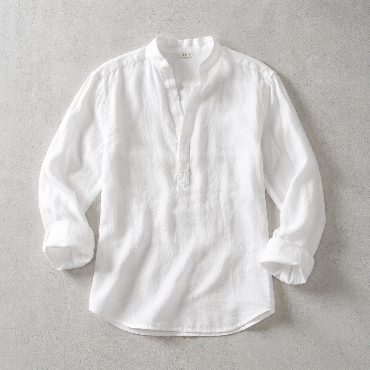 Men's Linen-Look Mandarin Collar Long Sleeve Shirt