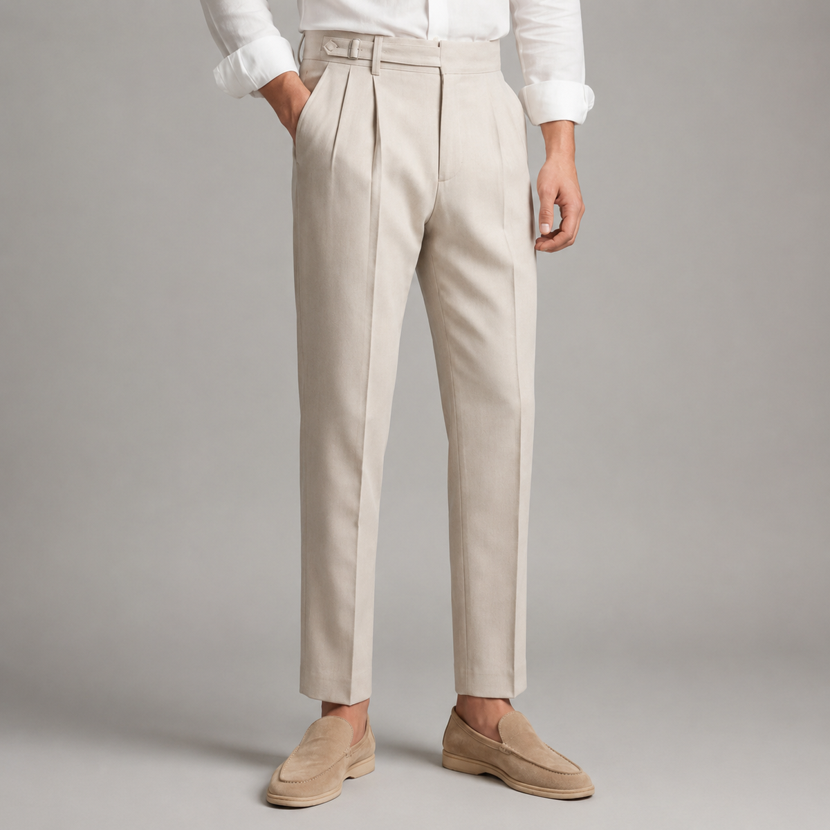 Men's Linen-Look Pleated Tapered Pants