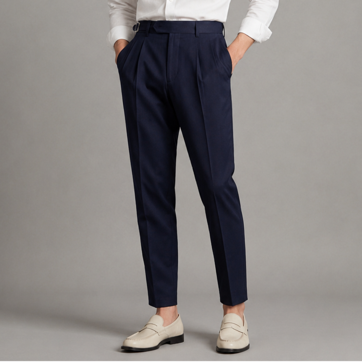 Men's Linen-Look Pleated Tapered Pants