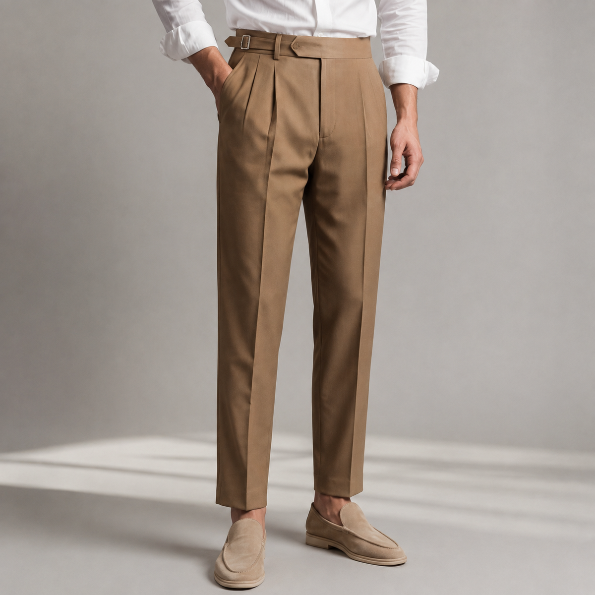 Men's Linen-Look Pleated Tapered Pants