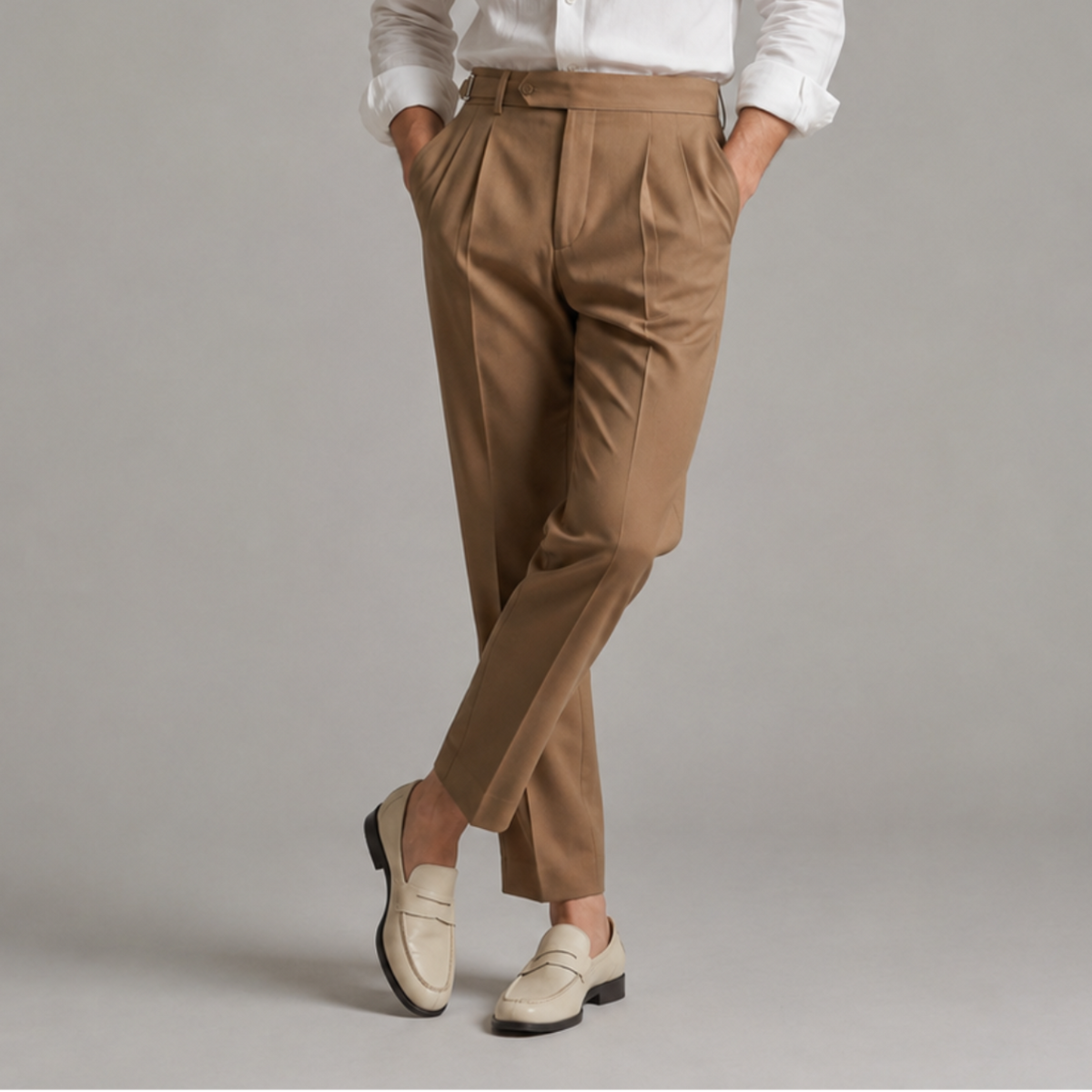 Men's Linen-Look Pleated Tapered Pants