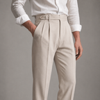 Men's Linen-Look Pleated Tapered Pants
