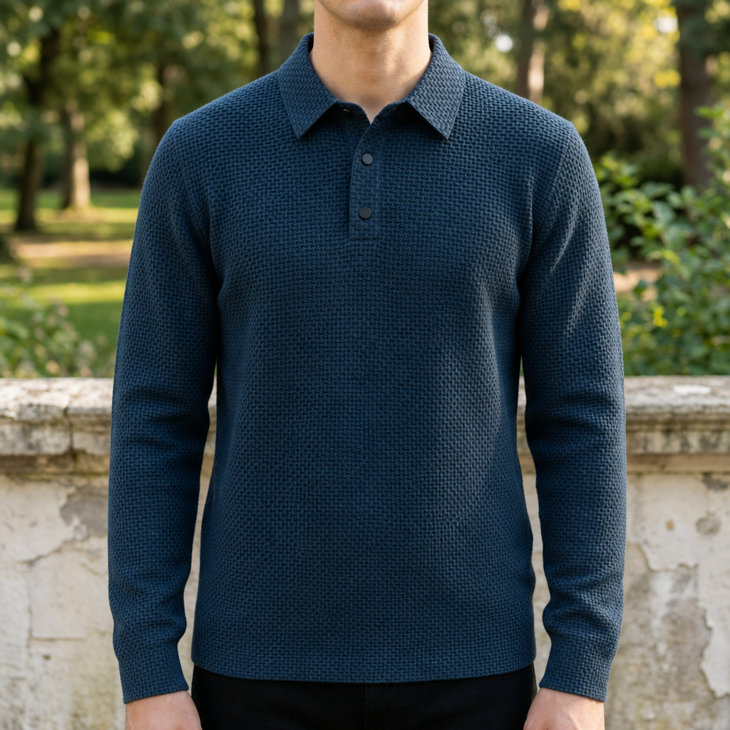 Men's Textured Long Sleeve Polo