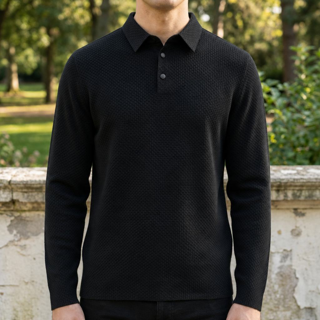 Men's Textured Long Sleeve Polo