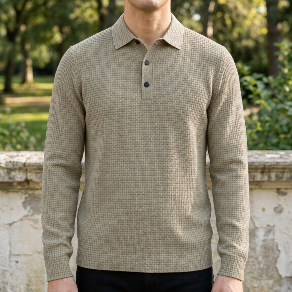 Men's Textured Long Sleeve Polo