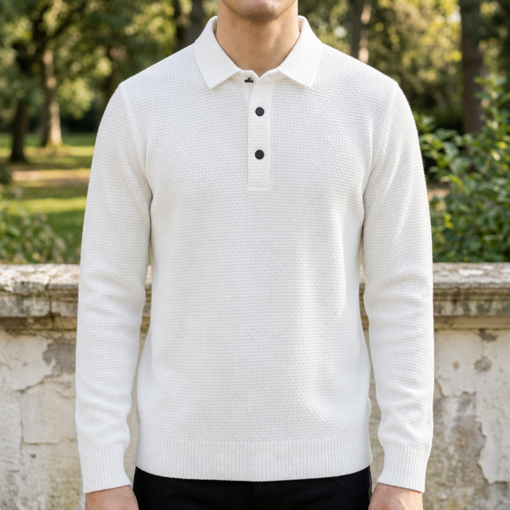 Men's Textured Long Sleeve Polo