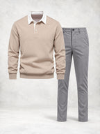 Men's Long Sleeve Knit Polo & Pants Set