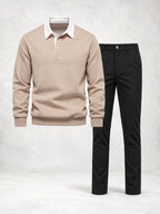 Men's Long Sleeve Knit Polo & Pants Set