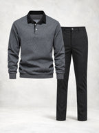 Men's Long Sleeve Knit Polo & Pants Set