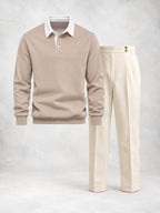 Men's Long Sleeve Polo & Pleated Pants Set