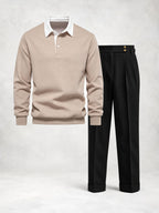 Men's Long Sleeve Polo & Pleated Pants Set