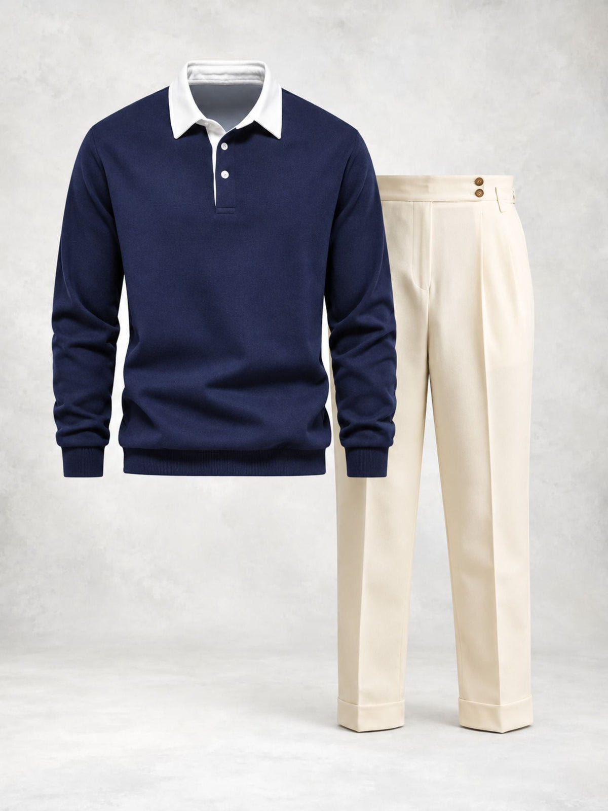 Men's Long Sleeve Polo & Pleated Pants Set