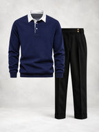 Men's Long Sleeve Polo & Pleated Pants Set