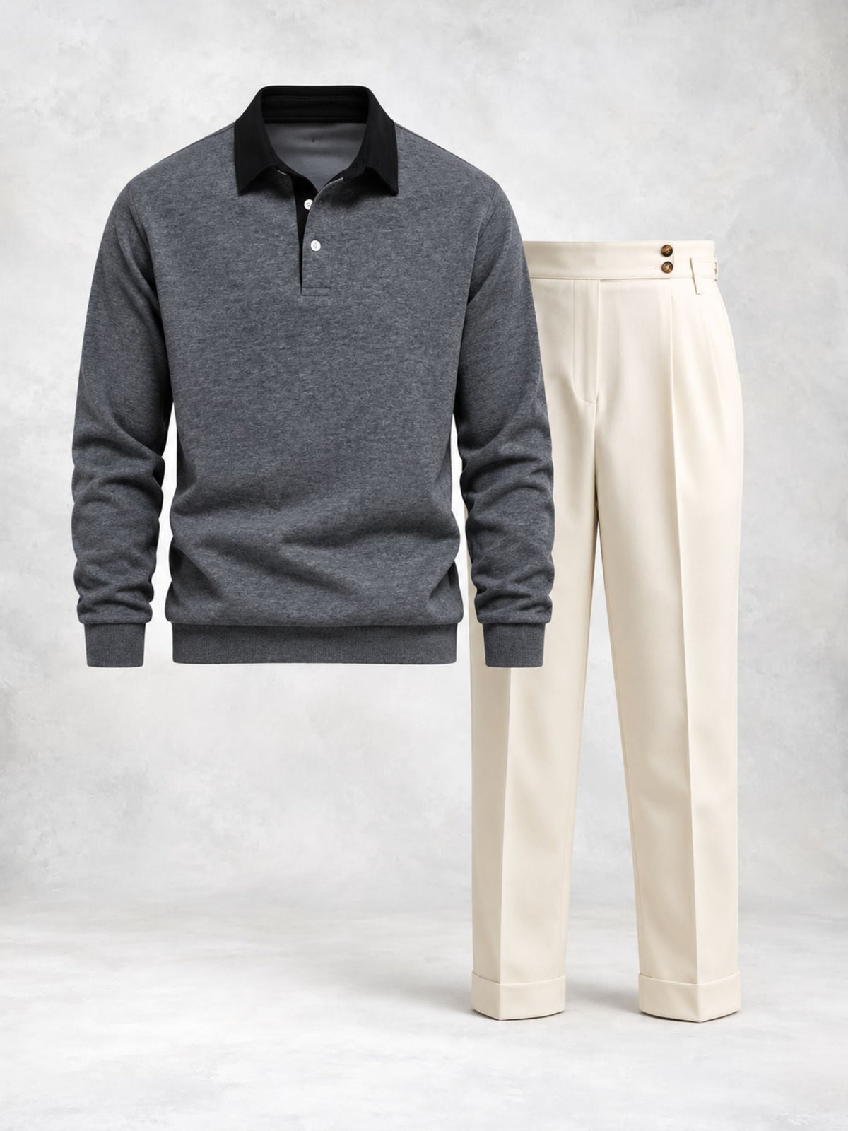 Men's Long Sleeve Polo & Pleated Pants Set