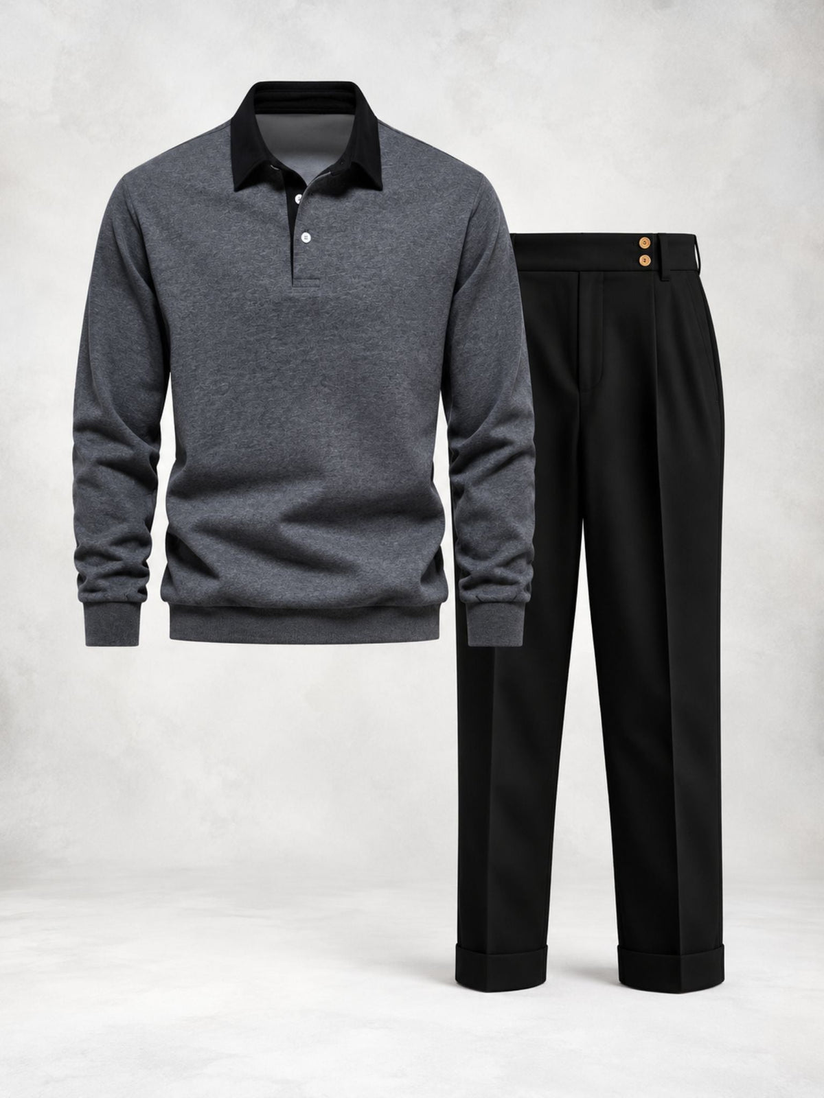 Men's Long Sleeve Polo & Pleated Pants Set