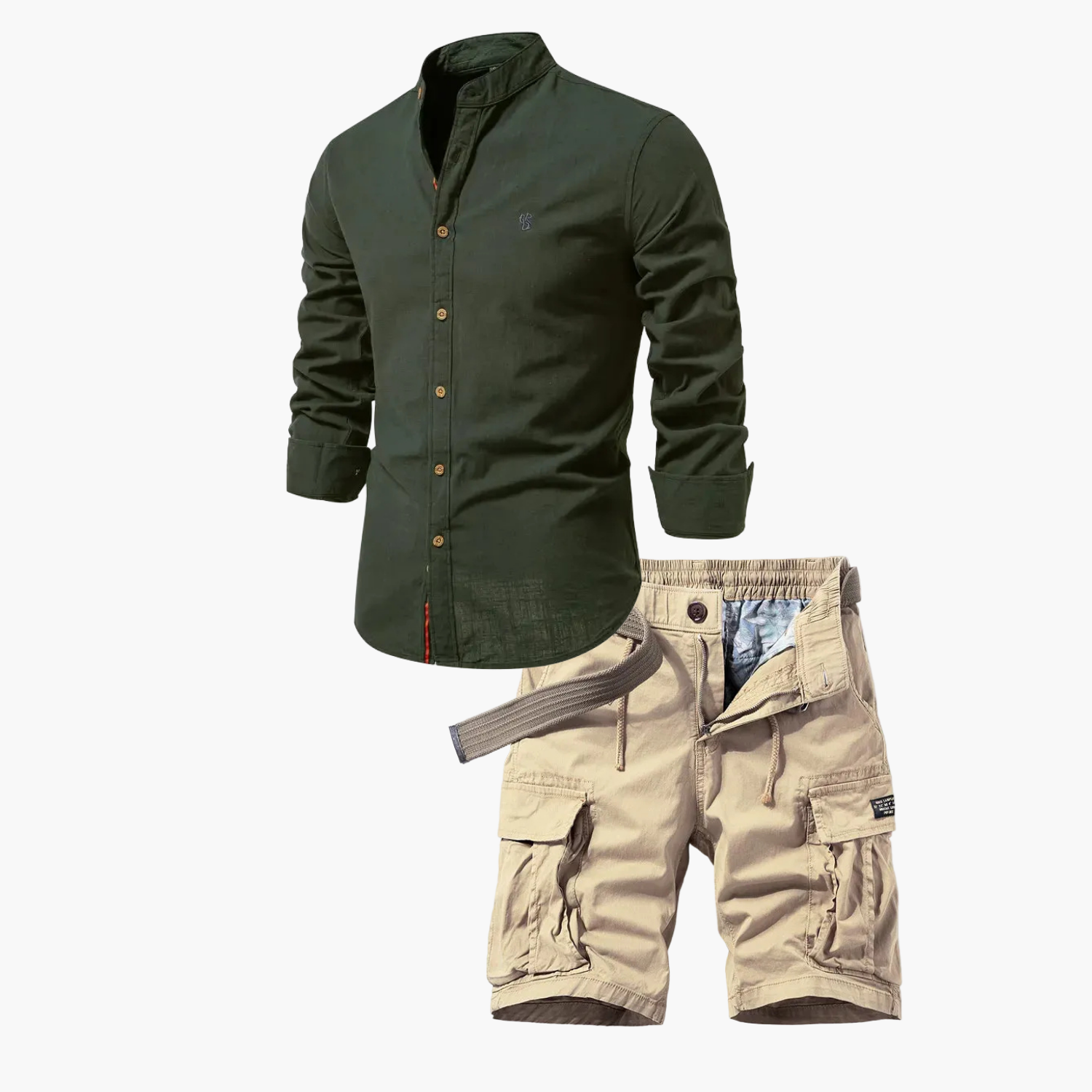 Men's Long Sleeve Shirt and Cargo Shorts Set