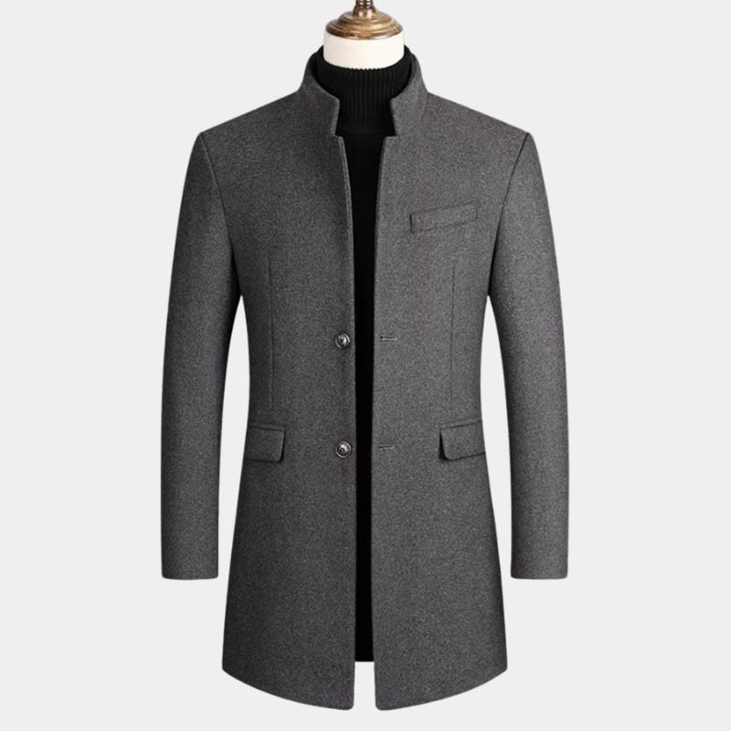 Men's Mandarin Collar Button-Up Coat