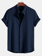 Men's Mandarin Collar Button-Up Shirt