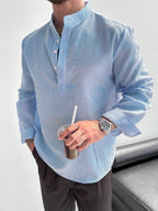 Men's Mandarin Collar Long Sleeve Shirt
