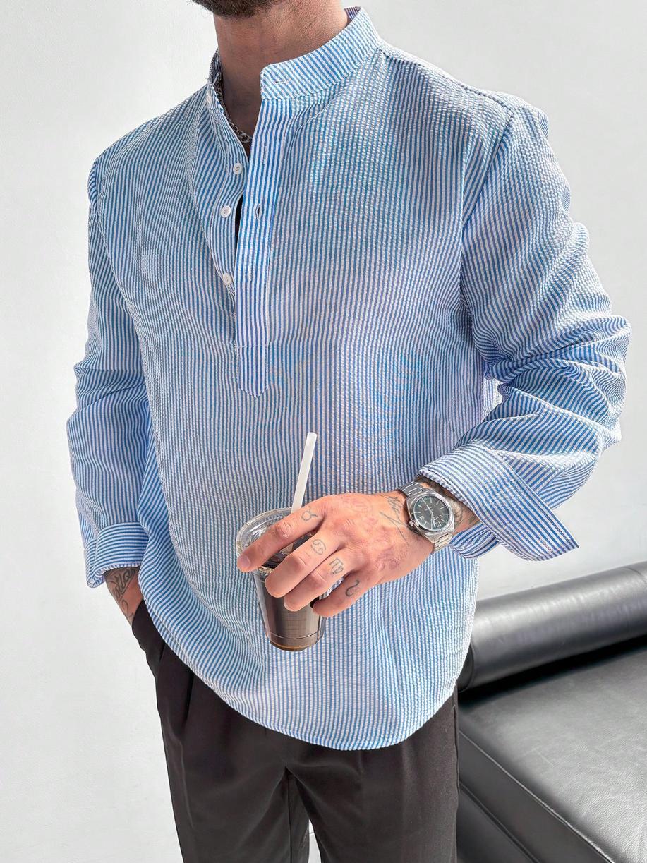 Men's Mandarin Collar Long Sleeve Shirt