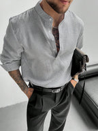 Men's Mandarin Collar Long Sleeve Shirt