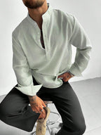 Men's Mandarin Collar Long Sleeve Shirt