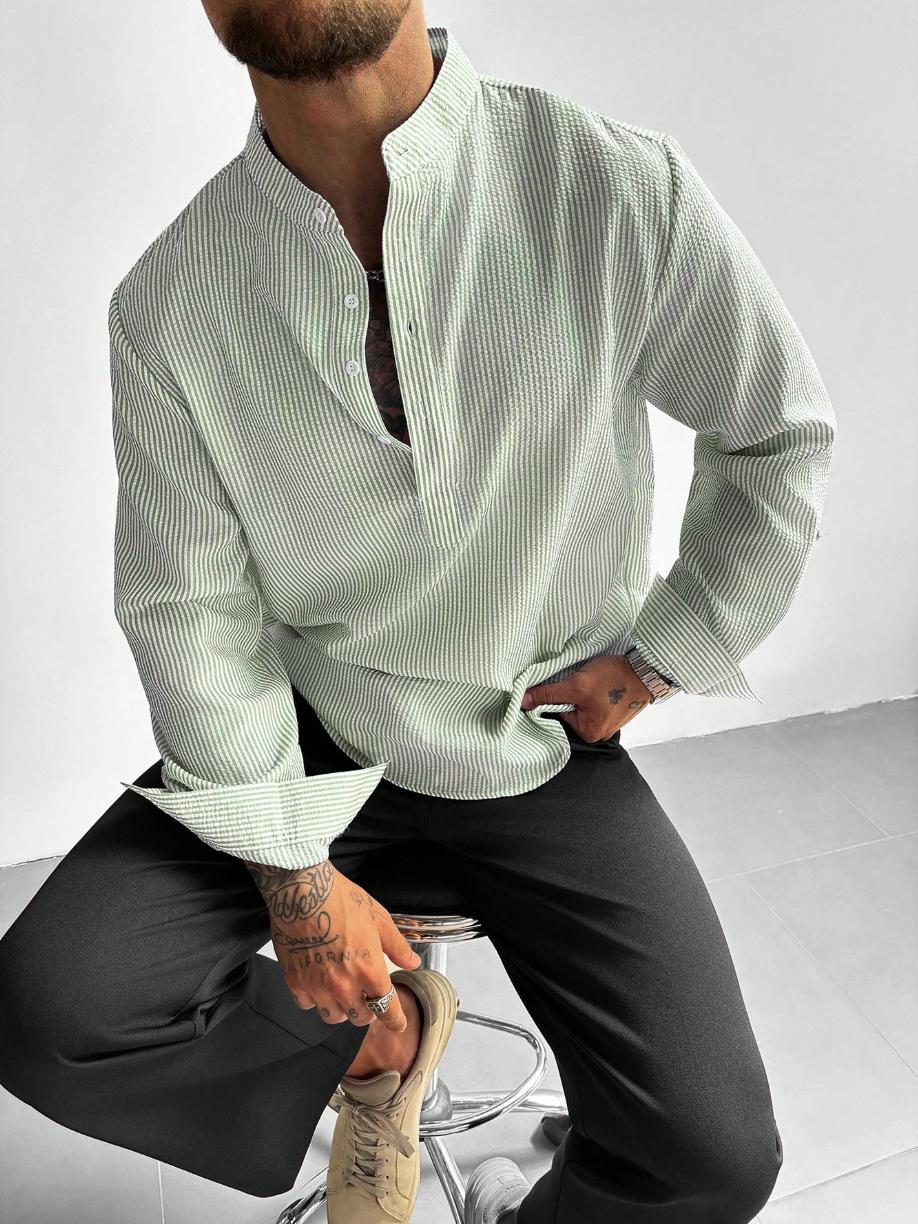 Men's Mandarin Collar Long Sleeve Shirt