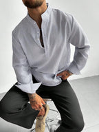 Men's Mandarin Collar Long Sleeve Shirt