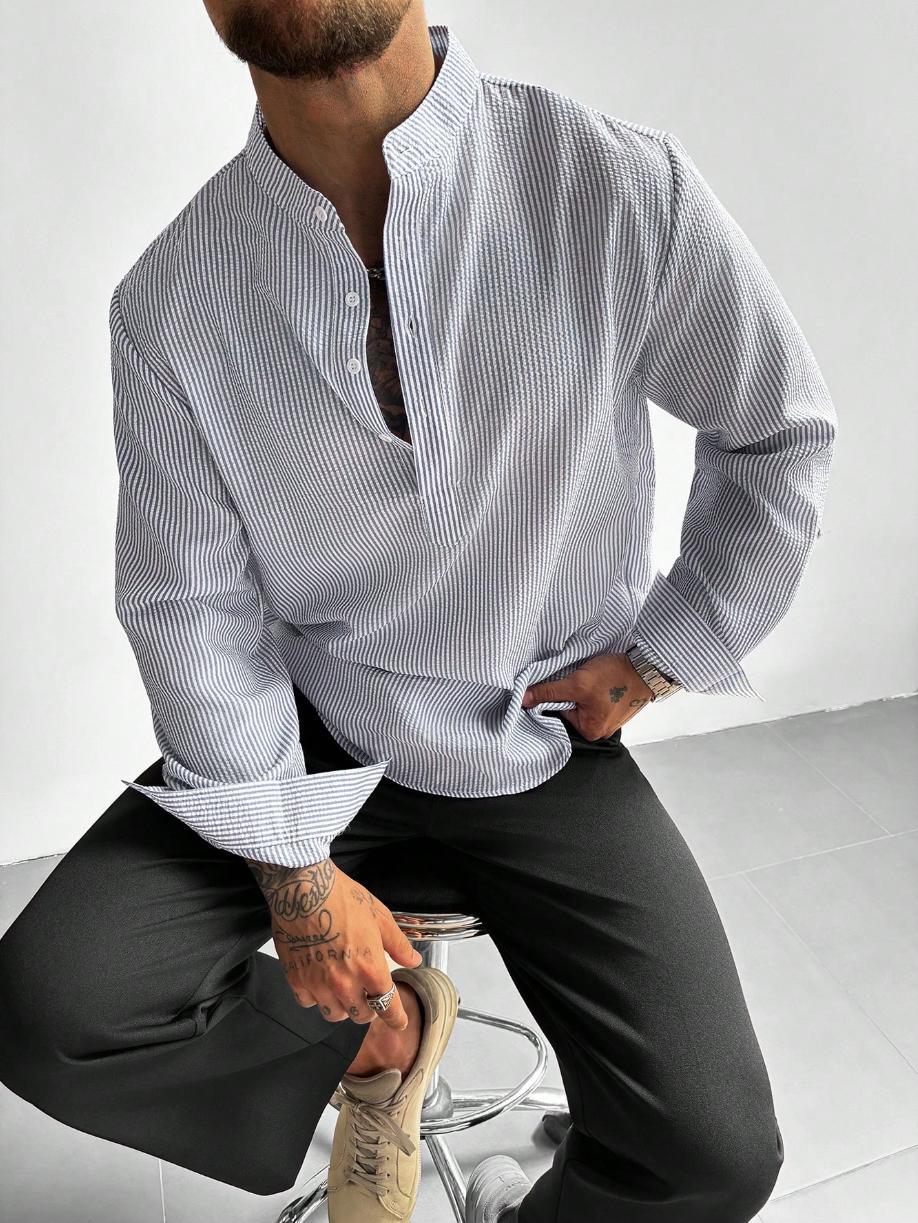 Men's Mandarin Collar Long Sleeve Shirt