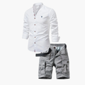 Men's Mandarin Collar Shirt and Cargo Shorts Set
