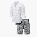 Men's Mandarin Collar Shirt and Cargo Shorts Set