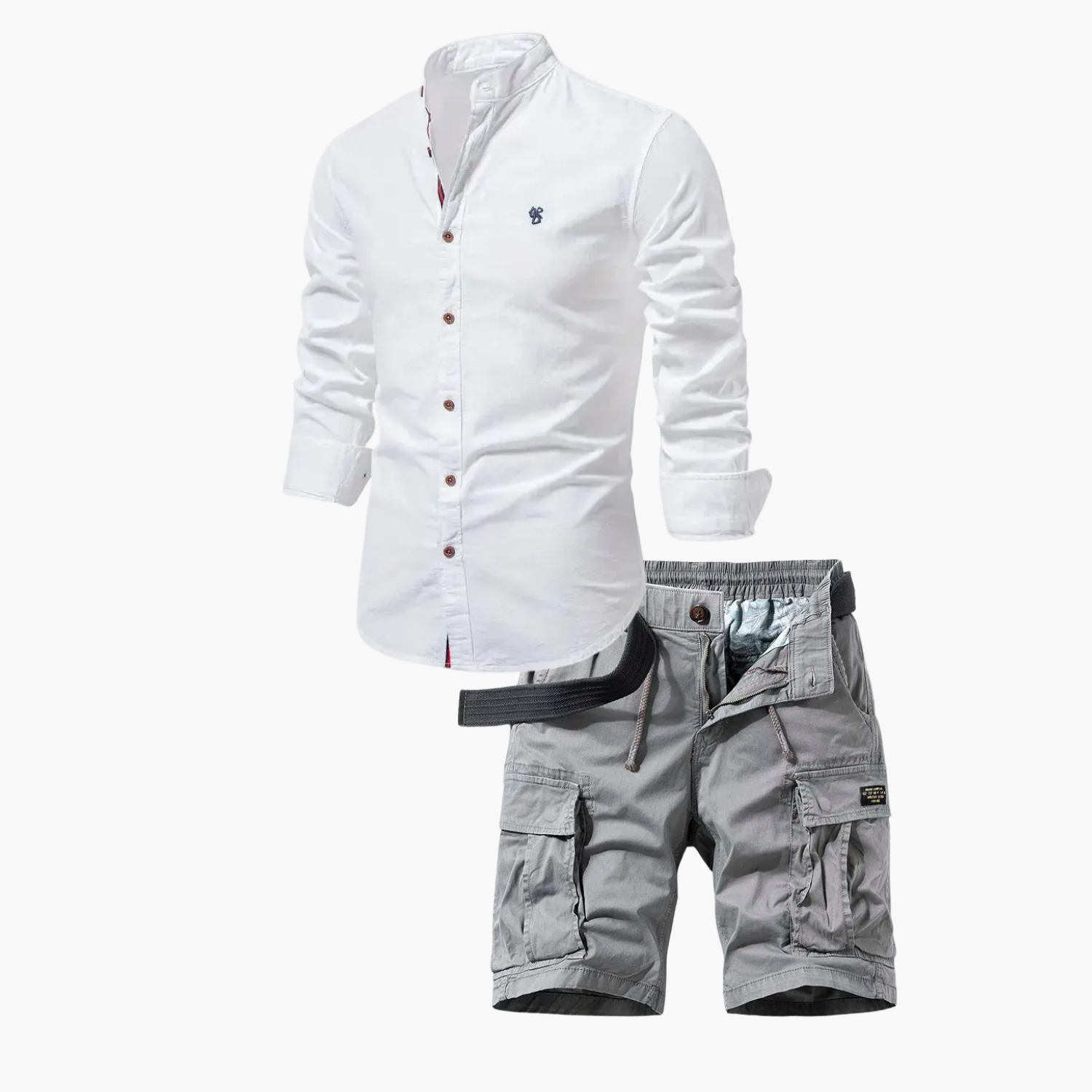 Men's Mandarin Collar Shirt and Cargo Shorts Set