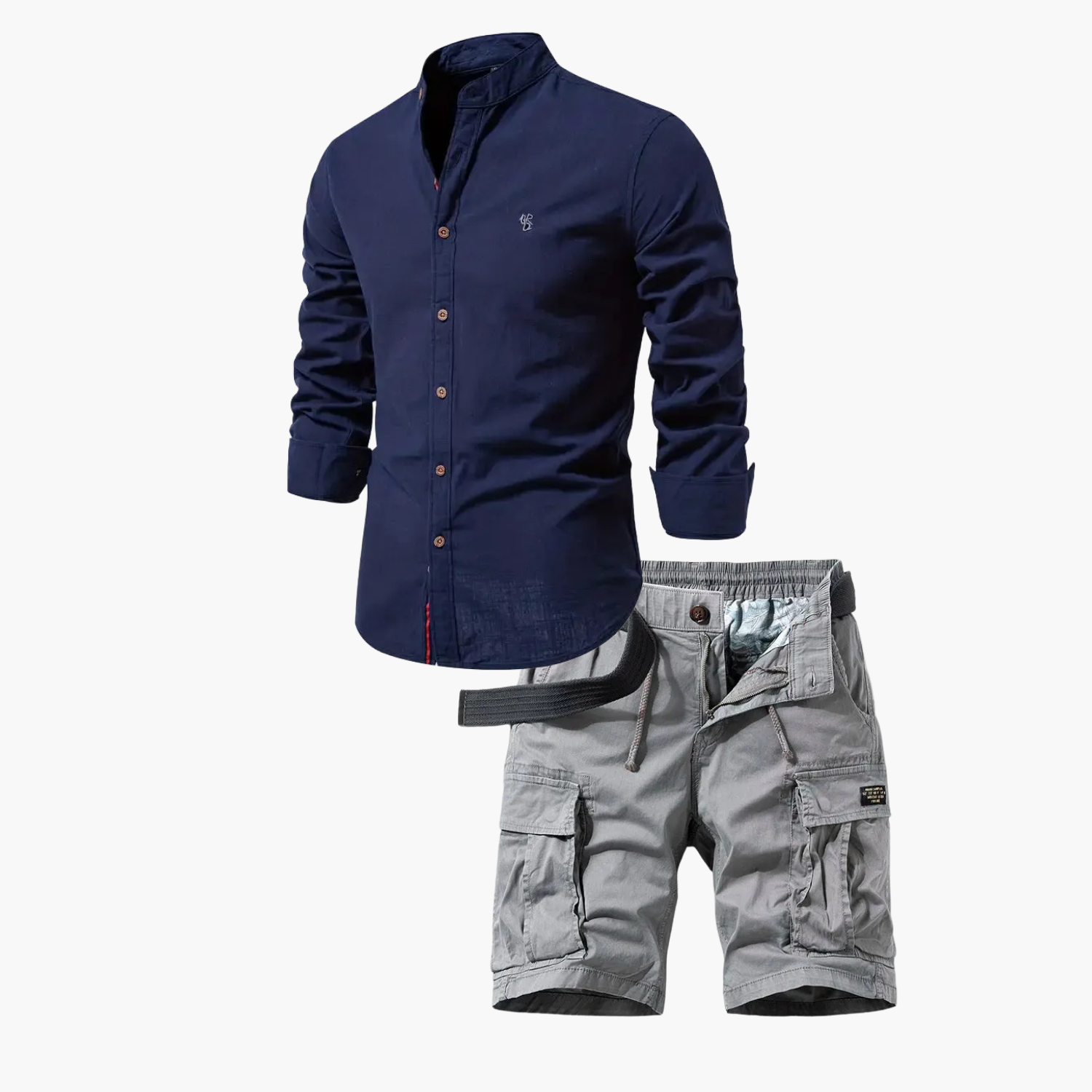 Men's Mandarin Collar Shirt and Cargo Shorts Set