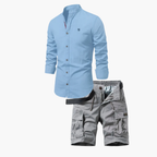 Men's Mandarin Collar Shirt and Cargo Shorts Set