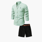 Men's Mandarin Collar Shirt and Cuffed Shorts Set