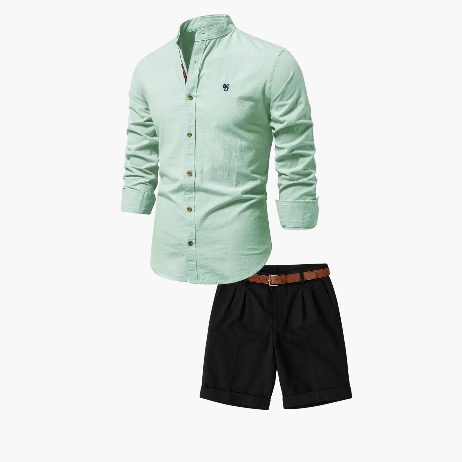 Men's Mandarin Collar Shirt and Cuffed Shorts Set