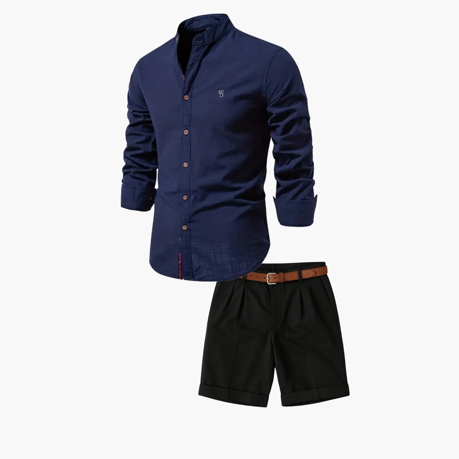 Men's Mandarin Collar Shirt and Cuffed Shorts Set