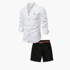 Men's Mandarin Collar Shirt and Cuffed Shorts Set