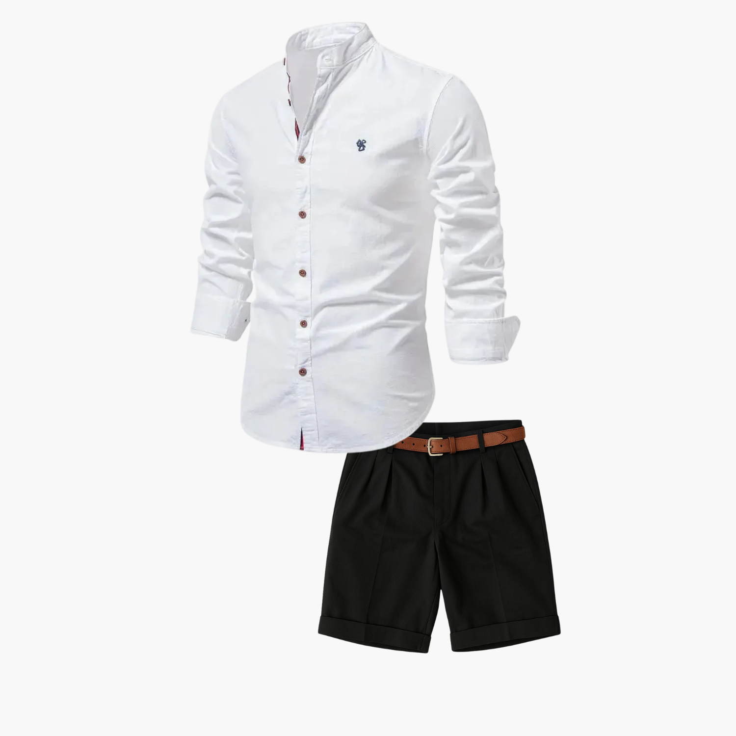 Men's Mandarin Collar Shirt and Cuffed Shorts Set