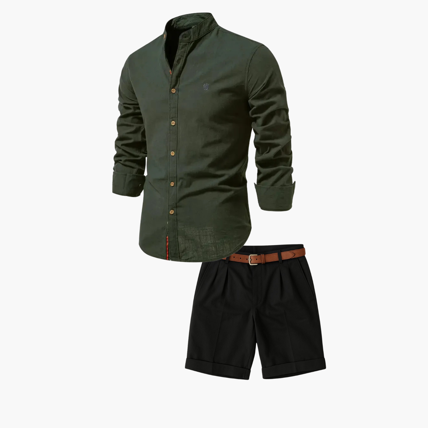 Men's Mandarin Collar Shirt and Cuffed Shorts Set