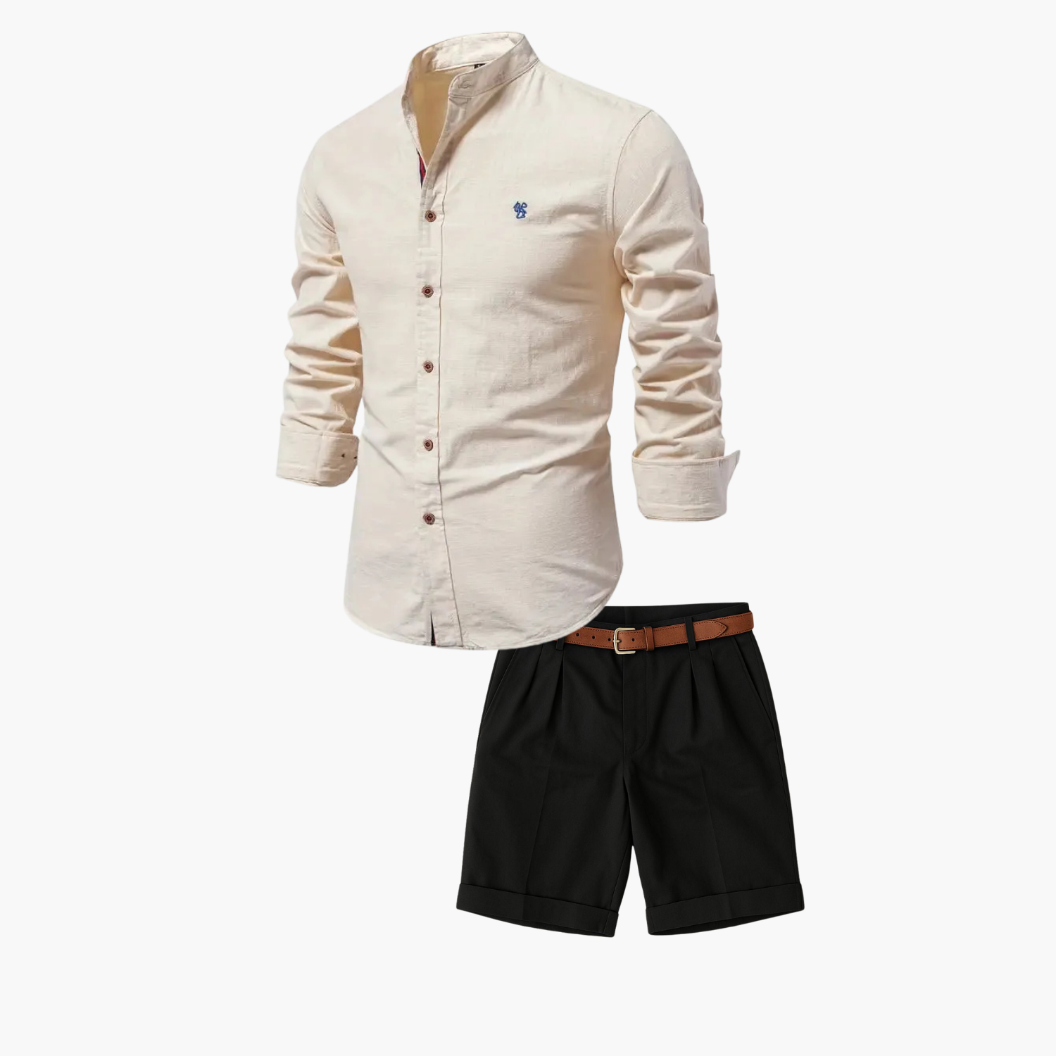Men's Mandarin Collar Shirt and Cuffed Shorts Set