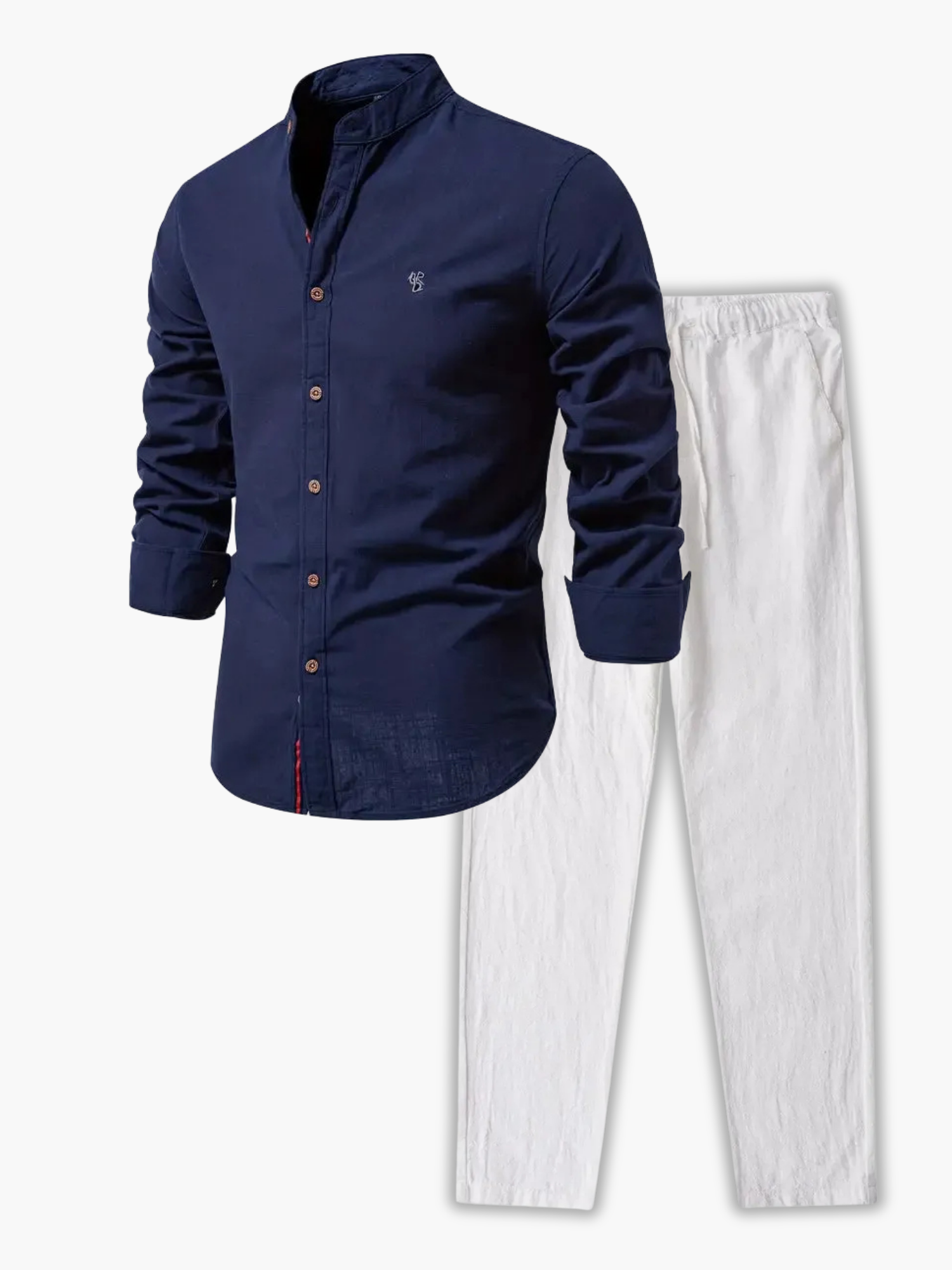 Men's Mandarin Collar Shirt and Drawstring Pants Set