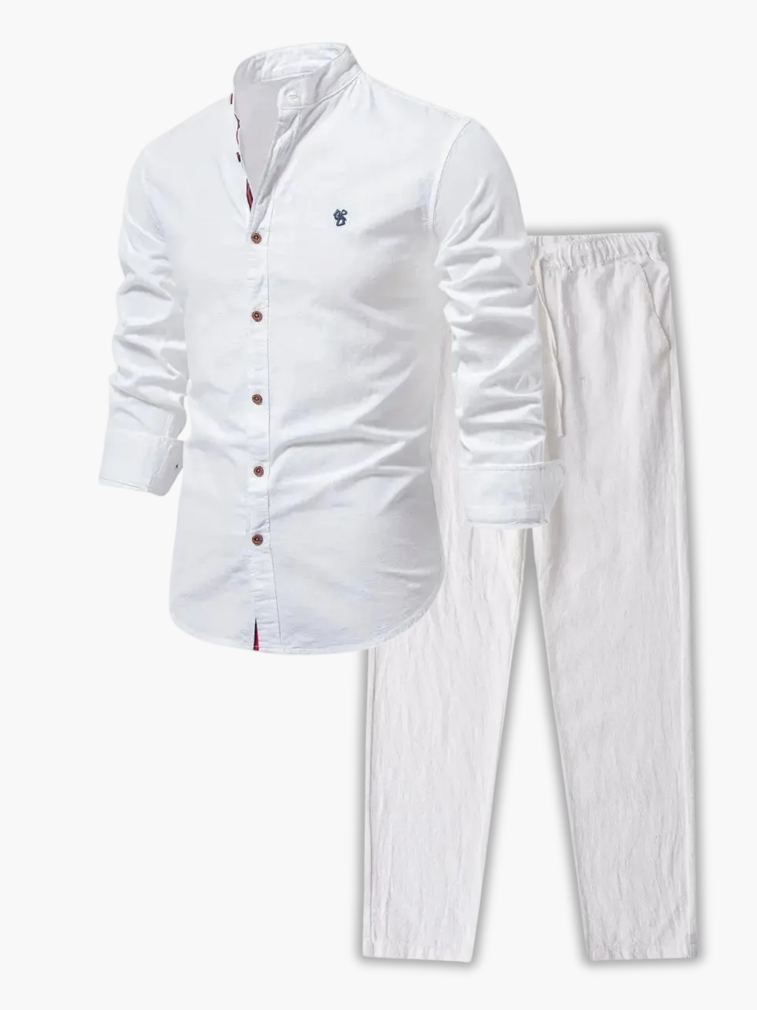 Men's Mandarin Collar Shirt and Drawstring Pants Set