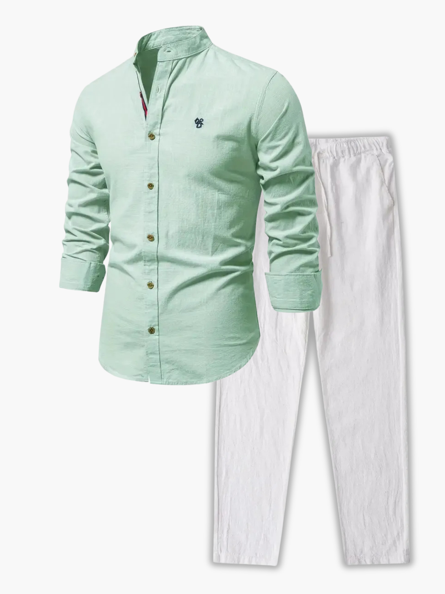 Men's Mandarin Collar Shirt and Drawstring Pants Set