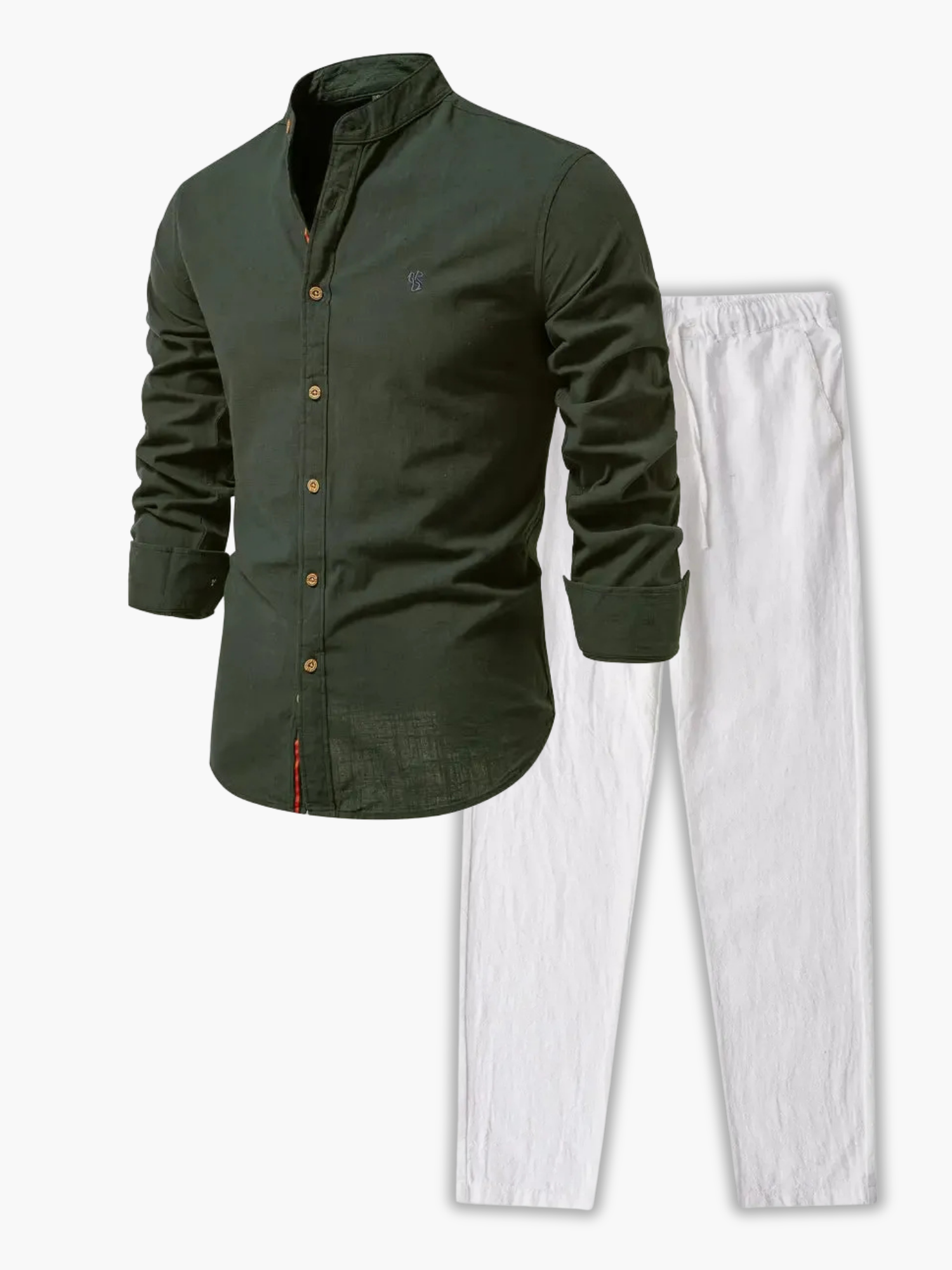 Men's Mandarin Collar Shirt and Drawstring Pants Set